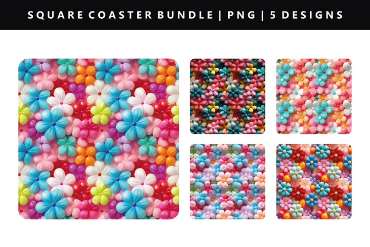 Flower Square Coaster Design | Square Coaster PNG example image 1