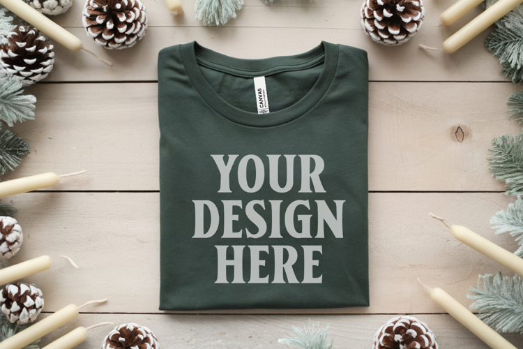 Christmas Bella Canvas 3001 Forest Green Folded Tshirt Mocku