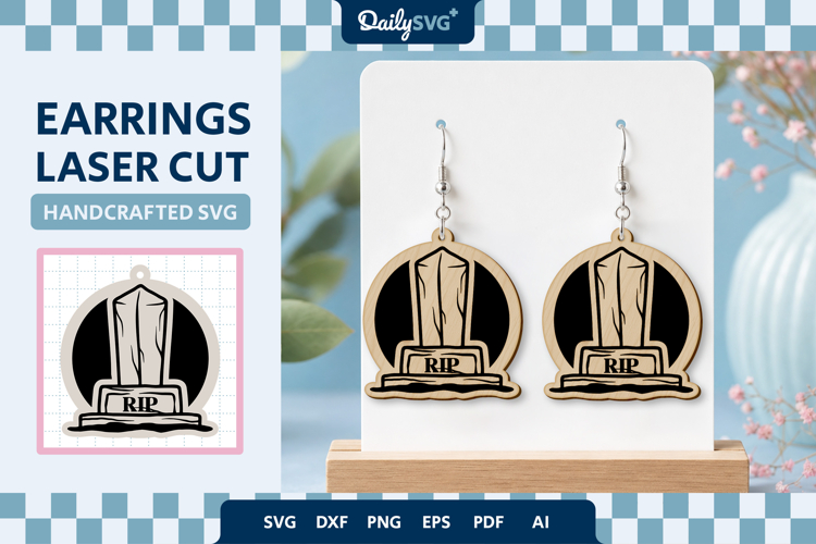 Halloween Tombstone Earrings Laser Cut SVG