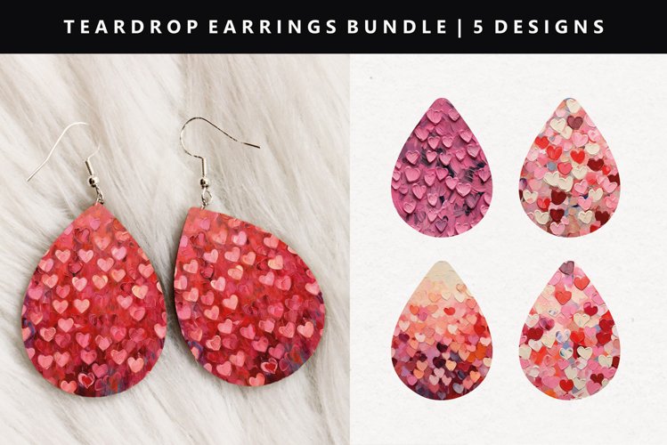 Puff Heart Teardrop Earring Sublimation PNG Design