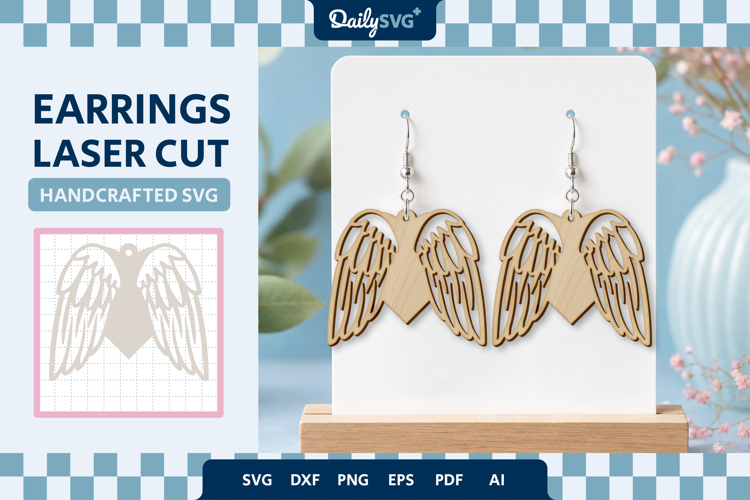 Angel Wing Heart Earrings Laser Cut SVG