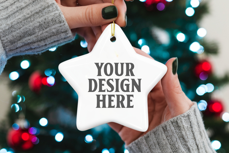 Christmas Star Ceramic Ornaments Mockup | Holiday Star Ornam