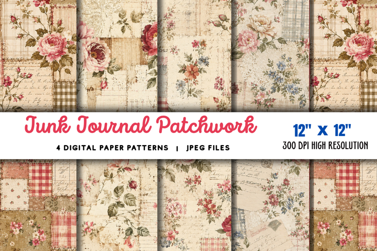 Junk Journal Patchwork Papers JPG