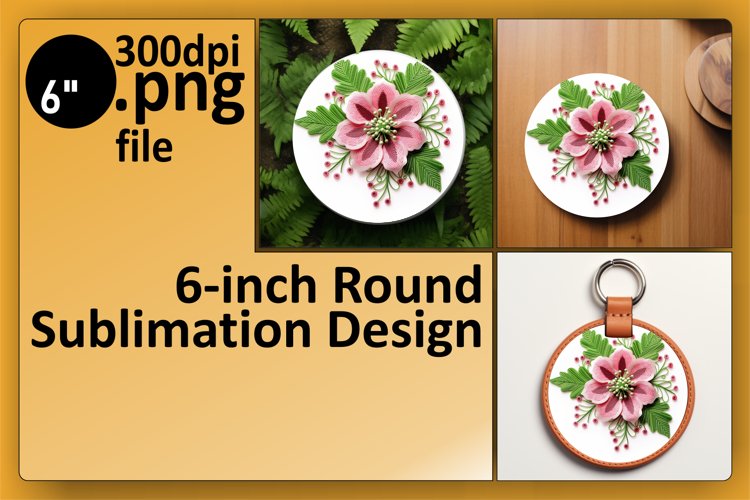 Radiant Flower Embroidery Round Keychain example image 1