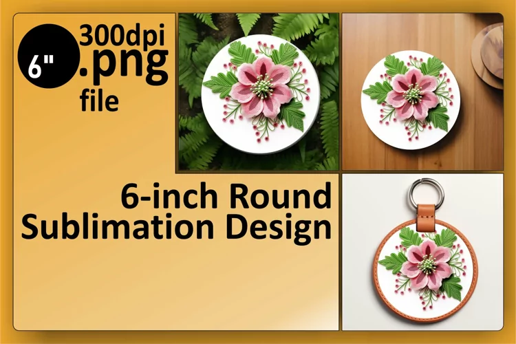 Radiant Flower Embroidery Round Keychain