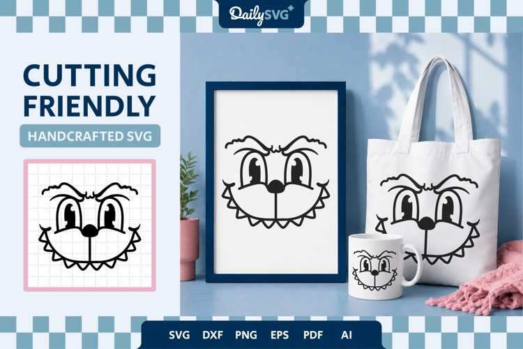 Monster Face SVG - Cartoon Monster Face Cut File