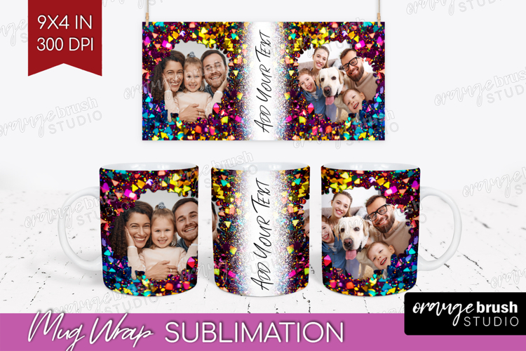 Glitter Photo Mug Wrap PNG - Sparkle Picture Frame Mug