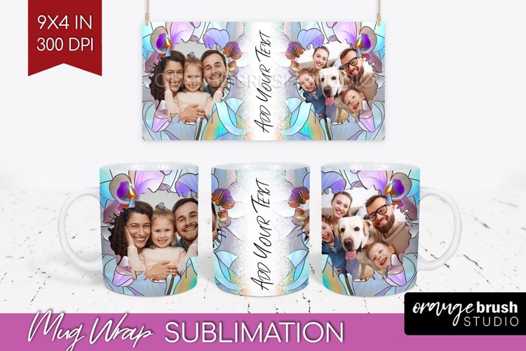 Stained Glass Photo Mug Wrap PNG - Flowers Picture Frame Mug