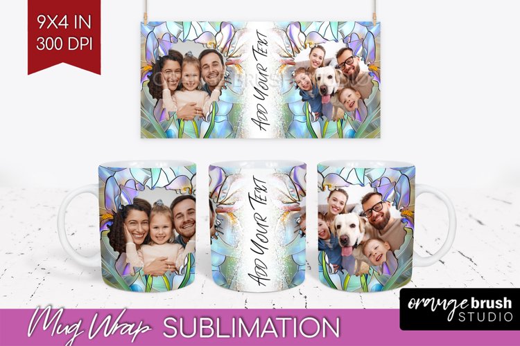 Stained Glass Photo Mug Wrap PNG - Flowers Picture Frame Mug