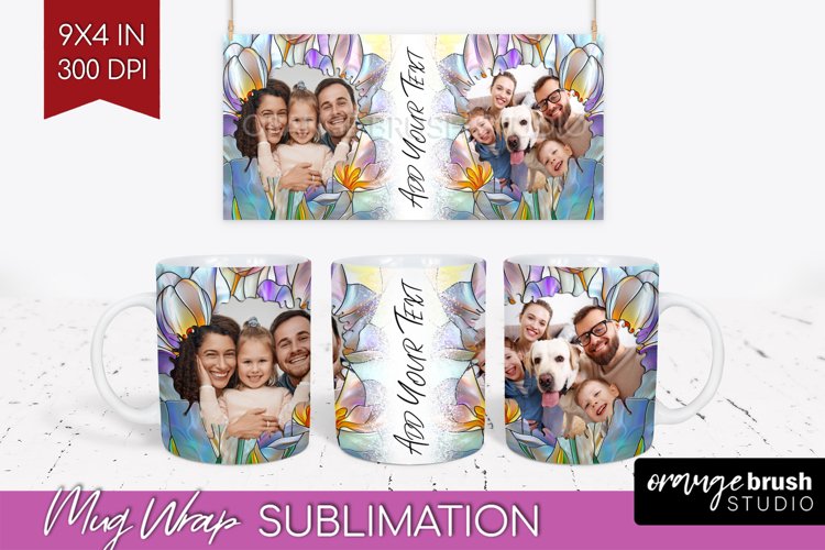 Stained Glass Photo Mug Wrap PNG - Flowers Picture Frame Mug