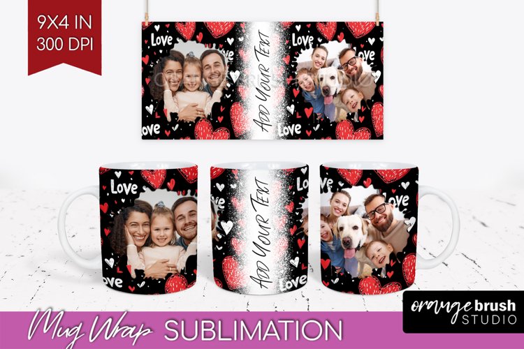 Valentines Day Photo Mug Wrap PNG - Heart Picture Frame Mug