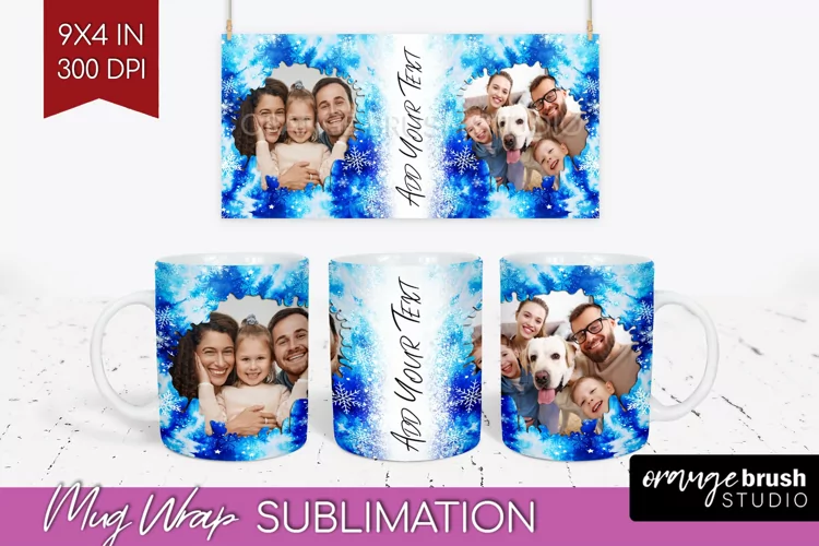 Winter Photo Frame Mug Wrap - Tie Dye Mug Sublimation