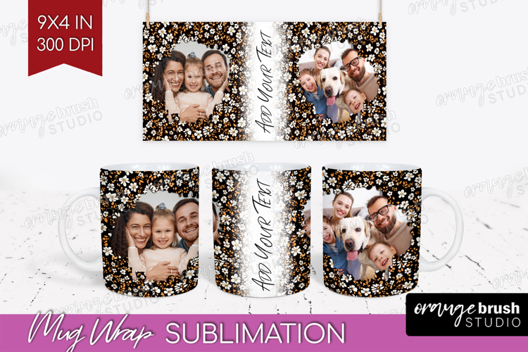 Retro Flowers Photo Mug Wrap PNG - Floral Picture Frame Mug