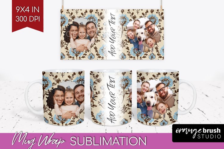Flowers Photo Mug Wrap PNG - Vintage Floral Picture Frame