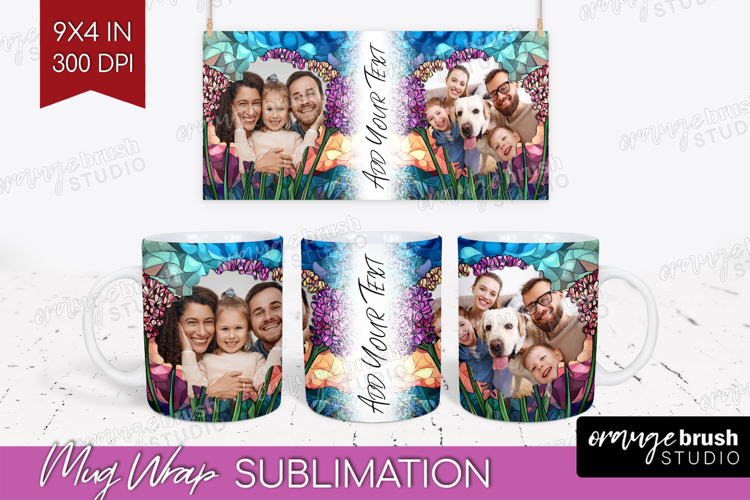 Stained Glass Photo Mug Wrap PNG - Flowers Picture Frame Mug