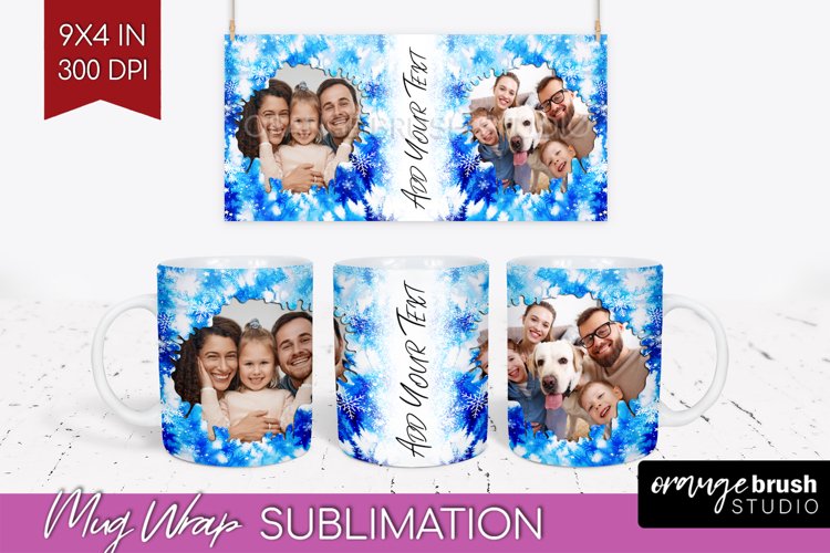 Winter Photo Frame Mug Wrap - Tie Dye Mug Sublimation example image 1