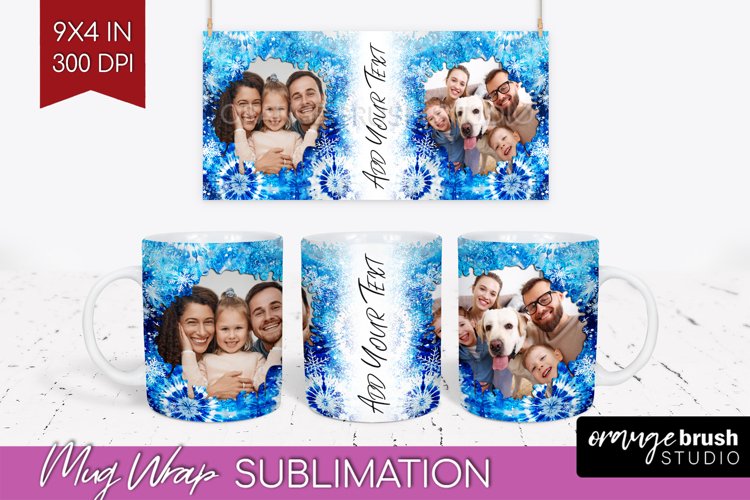 Winter Photo Frame Mug Wrap - Tie Dye Mug Sublimation example image 1