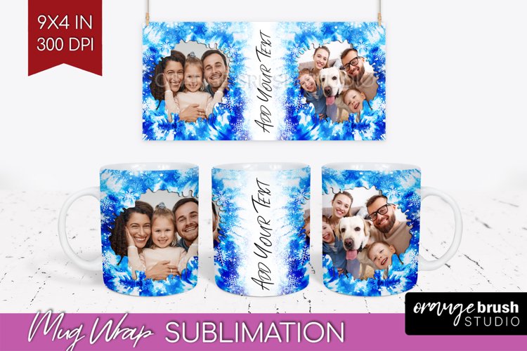 Winter Photo Frame Mug Wrap - Tie Dye Mug Sublimation example image 1