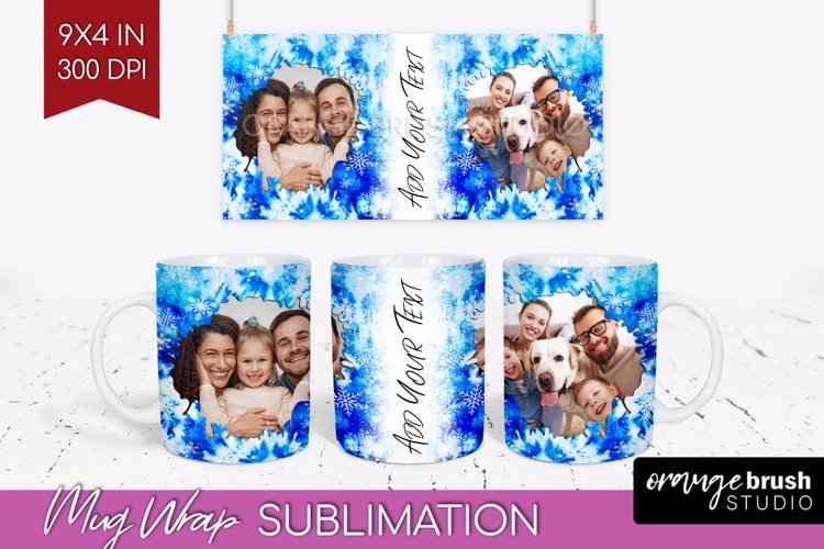 Winter Photo Frame Mug Wrap - Tie Dye Mug Sublimation example image 1