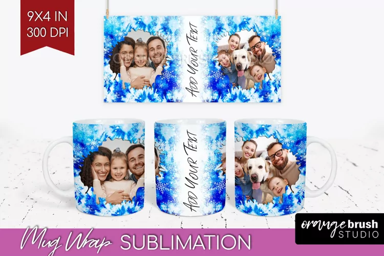 Winter Photo Frame Mug Wrap - Tie Dye Mug Sublimation
