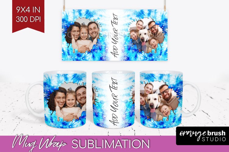 Winter Photo Frame Mug Wrap - Tie Dye Mug Sublimation example image 1