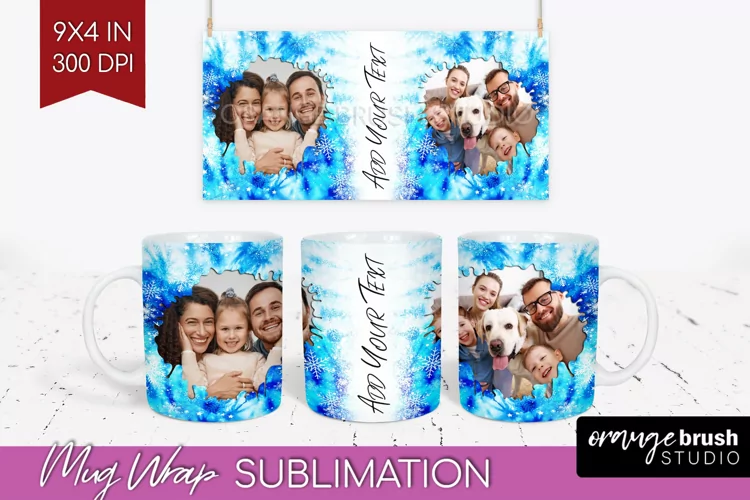 Winter Photo Frame Mug Wrap - Tie Dye Mug Sublimation
