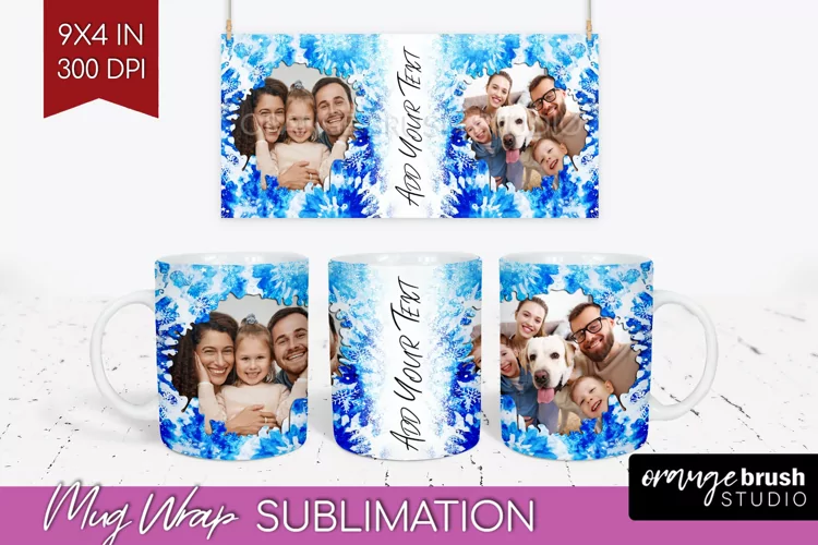 Winter Photo Frame Mug Wrap - Tie Dye Mug Sublimation