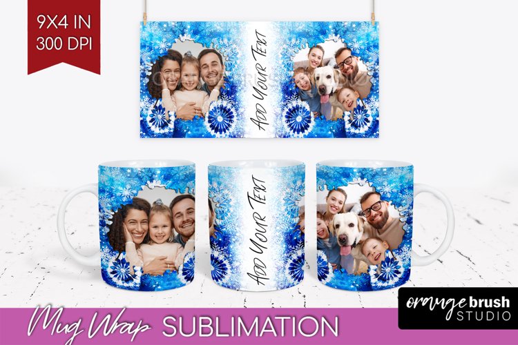 Winter Photo Frame Mug Wrap - Tie Dye Mug Sublimation example image 1