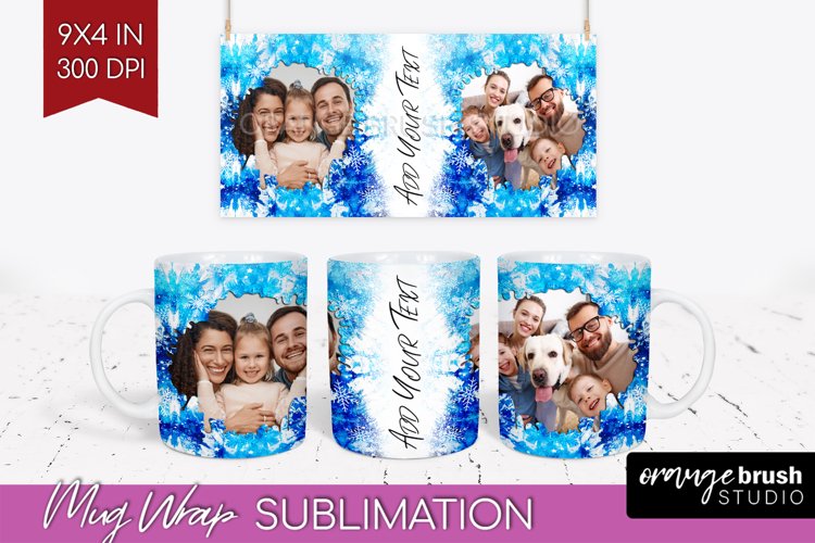 Winter Photo Frame Mug Wrap - Tie Dye Mug Sublimation example image 1