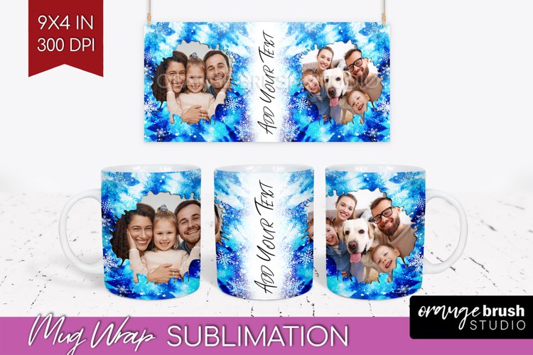 Winter Photo Frame Mug Wrap - Tie Dye Mug Sublimation example image 1