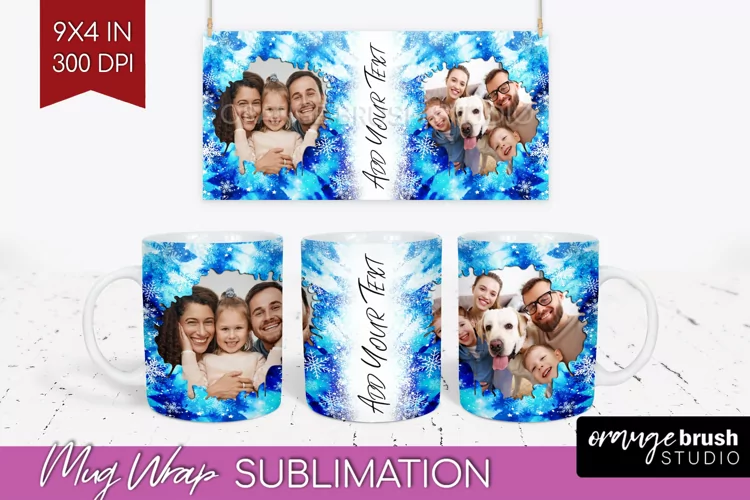 Winter Photo Frame Mug Wrap - Tie Dye Mug Sublimation