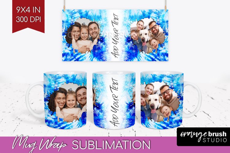 Winter Photo Frame Mug Wrap - Tie Dye Mug Sublimation example image 1