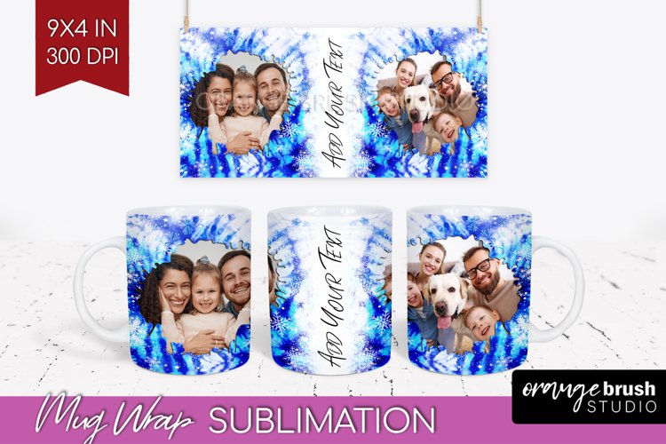 Winter Photo Frame Mug Wrap - Tie Dye Mug Sublimation example image 1
