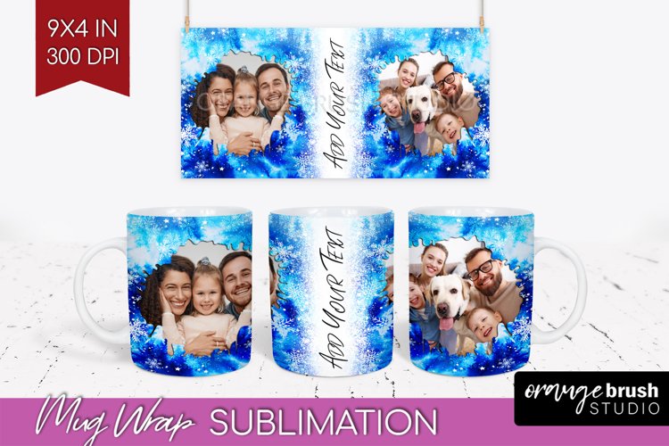Winter Photo Frame Mug Wrap - Tie Dye Mug Sublimation example image 1