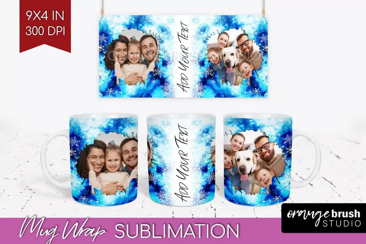 Winter Photo Frame Mug Wrap - Tie Dye Mug Sublimation