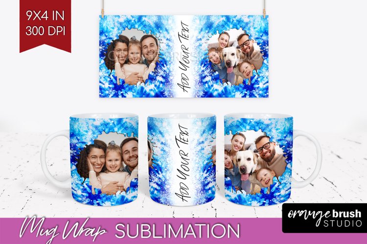 Winter Photo Frame Mug Wrap - Tie Dye Mug Sublimation example image 1