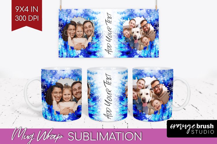 Winter Photo Frame Mug Wrap - Tie Dye Mug Sublimation example image 1