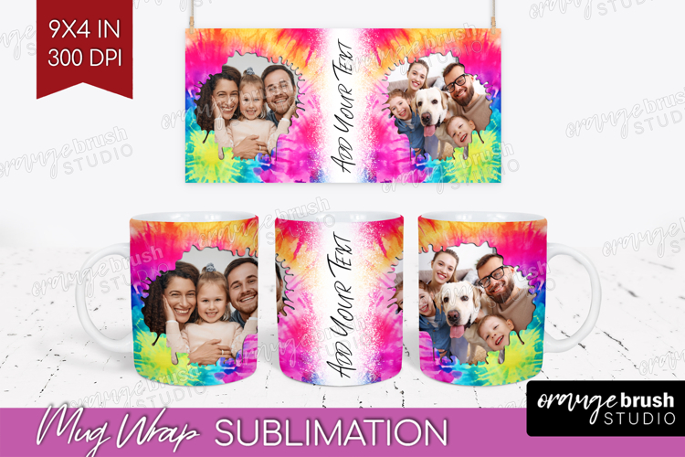 Tie Dye Photo Mug Wrap PNG - Rainbow Picture Frame Mug