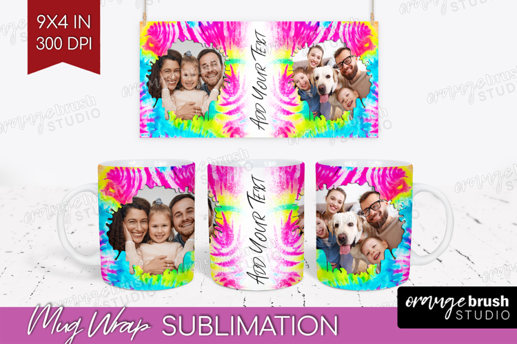 Tie Dye Photo Mug Wrap PNG - Rainbow Picture Frame Mug