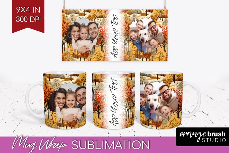 Fall Photo Frame Mug Wrap - Autumn Mug Sublimation example image 1