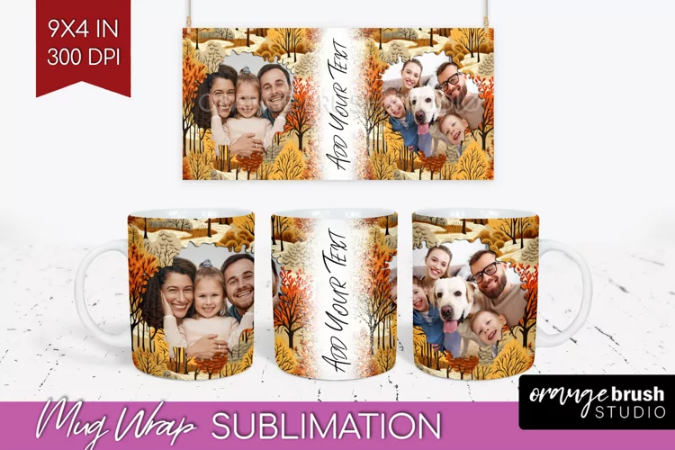 Fall Photo Frame Mug Wrap - Autumn Mug Sublimation