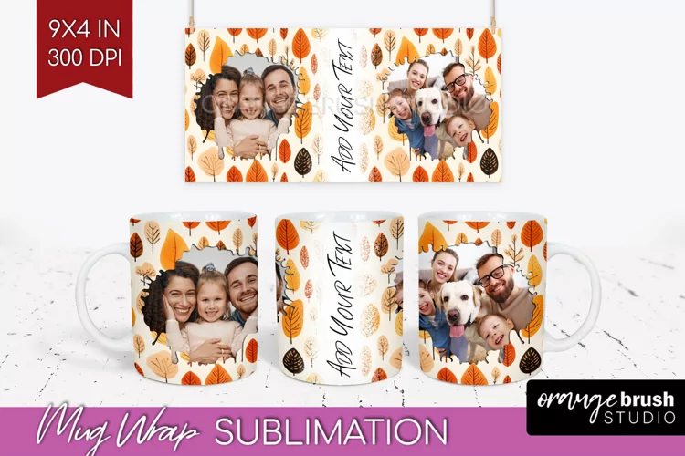 Fall Photo Frame Mug Wrap - Autumn Mug Sublimation