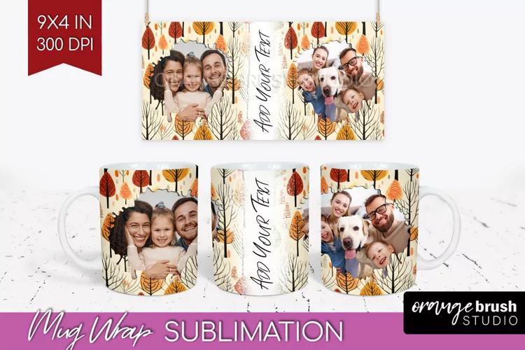 Fall Photo Frame Mug Wrap - Autumn Mug Sublimation