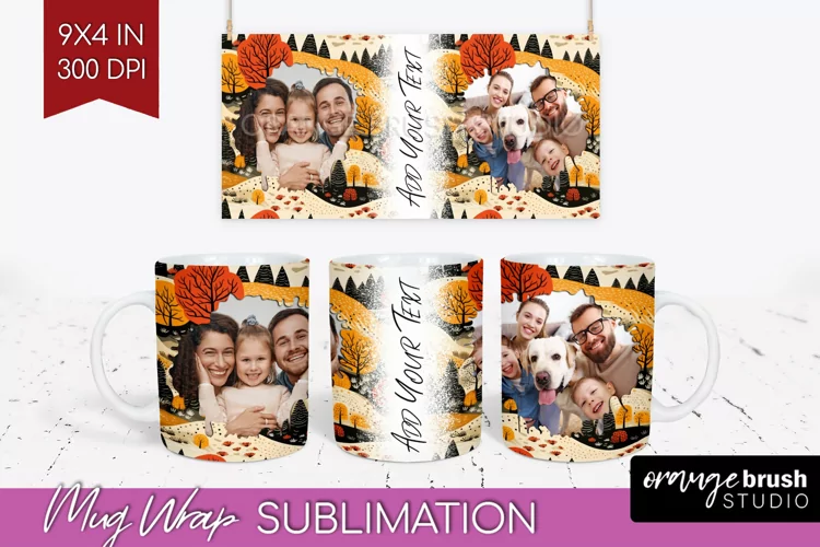 Fall Photo Frame Mug Wrap - Autumn Mug Sublimation