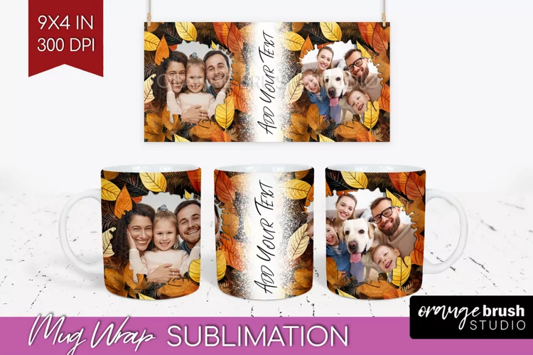 Fall Photo Frame Mug Wrap - Autumn Mug Sublimation