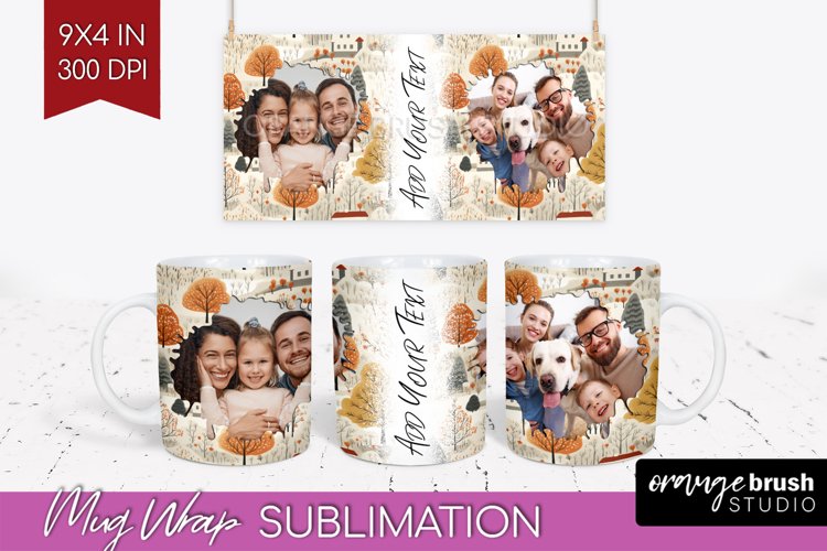 Fall Photo Frame Mug Wrap - Autumn Mug Sublimation example image 1