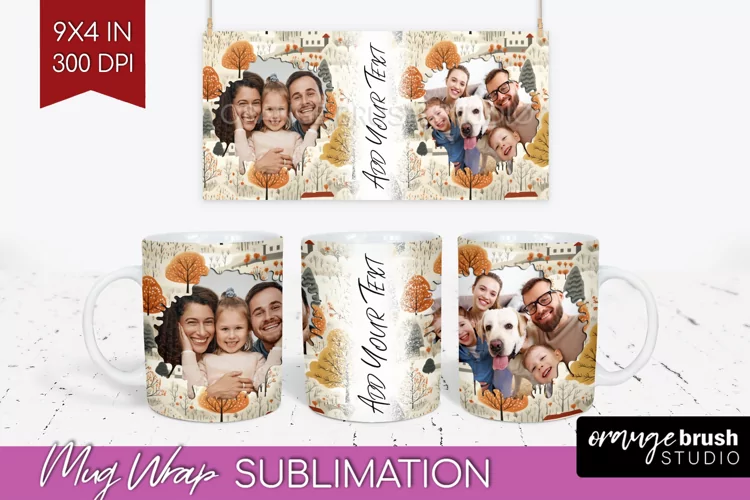 Fall Photo Frame Mug Wrap - Autumn Mug Sublimation
