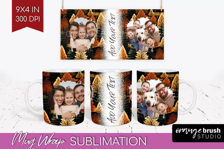 Fall Photo Frame Mug Wrap - Autumn Mug Sublimation