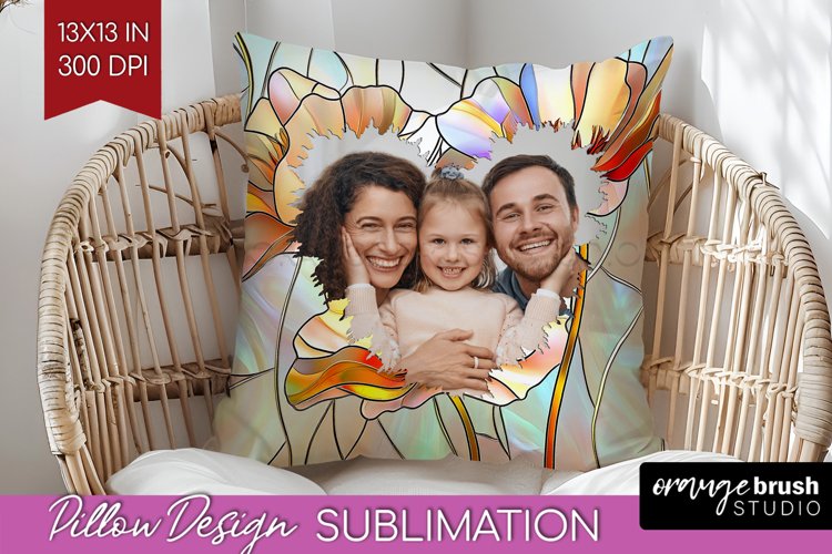 Stained Glass Photo Pillow PNG - Flowers Picture Frame Cover