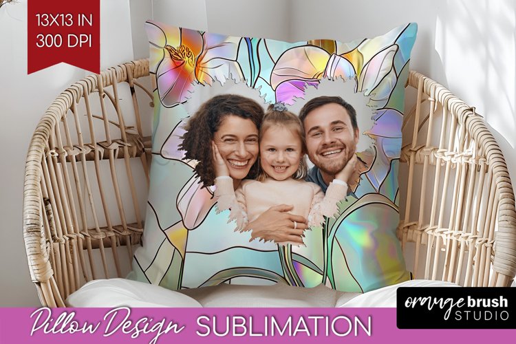 Stained Glass Photo Pillow PNG - Flowers Picture Frame Cover